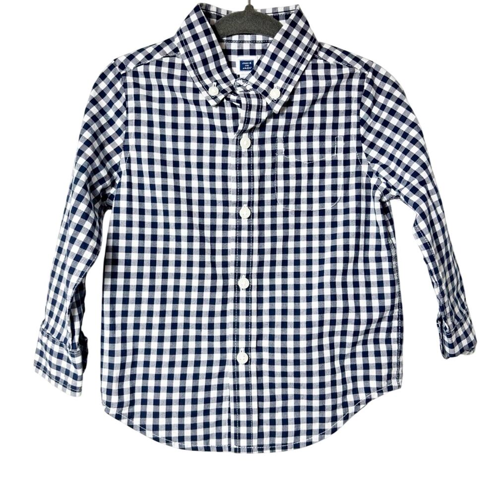 JANIE AND JACK BLUE WHITE LONG SLEEVE BUTTON UP BOY SHIRT SIZE 12-18 MONTHS